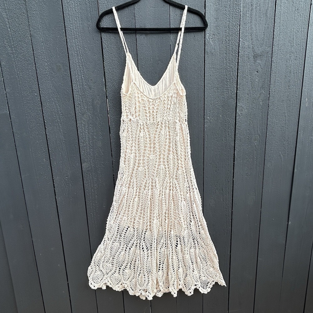 Zara Crochet Boho Fairy Slip Dress Medium Resort Festival Coastal Sheer Midi - Picture 3 of 11